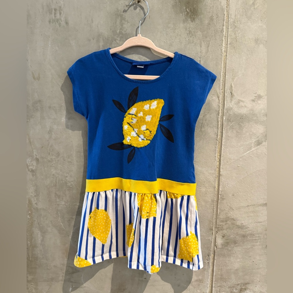 Blue and Yellow Kids Dress with Lemon Design